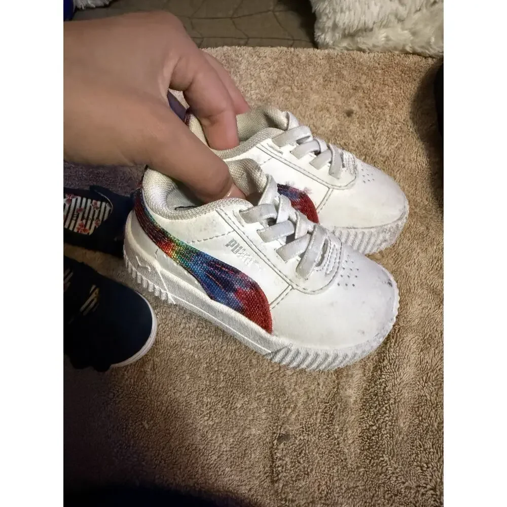 bundle- PUMA girl baby Sneakers size 4C , & blue flower shoes size 3C